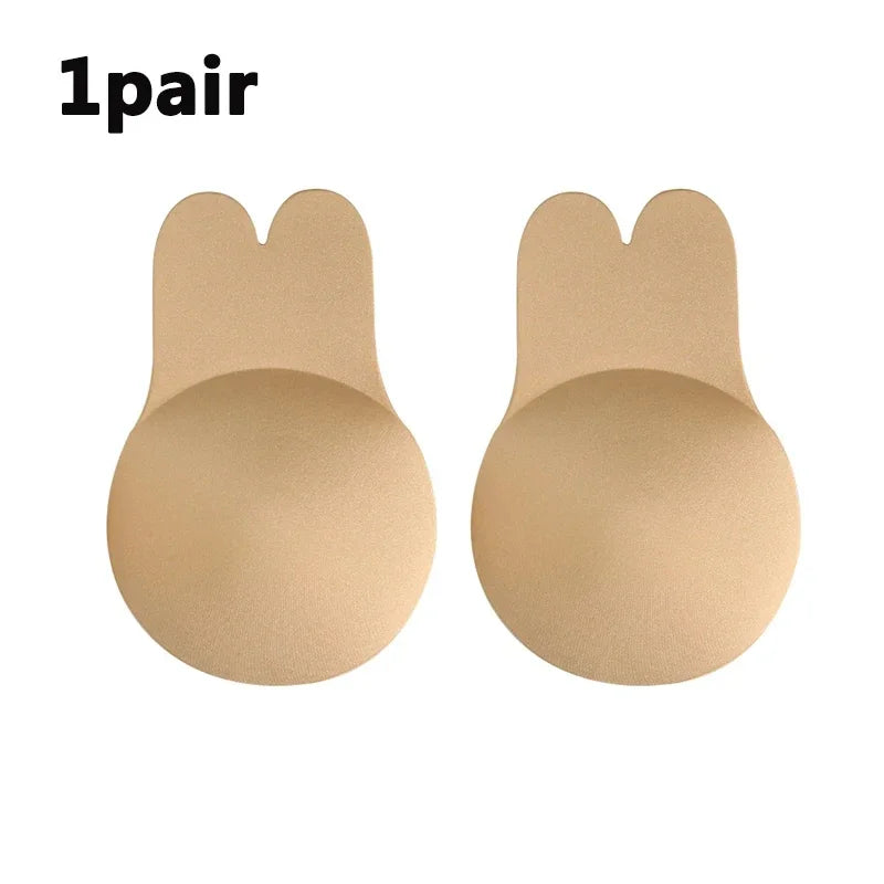Women Breast Lifting Stickers Push Up Bras Silicone Invisible Chest Strapless Breast Rabbit Lift Up Tape Nipple Cover Bra Pads Oasis Select Skin Color-1pair 13cm