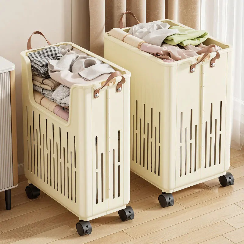 Foldable Open-Top Dirty Clothes Basket, Collapsible Wheeled Laundry Hamper, Space-Saving Organizer for Bedroom/Bathroom Oasis Select