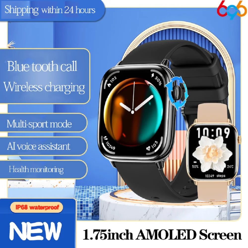 1.75" AMOLED Screen Blue Tooth Call Smartwatch Women Sleep Health Monitoring Waterproof Sports Fitness Smart Watches Men Music Oasis Select