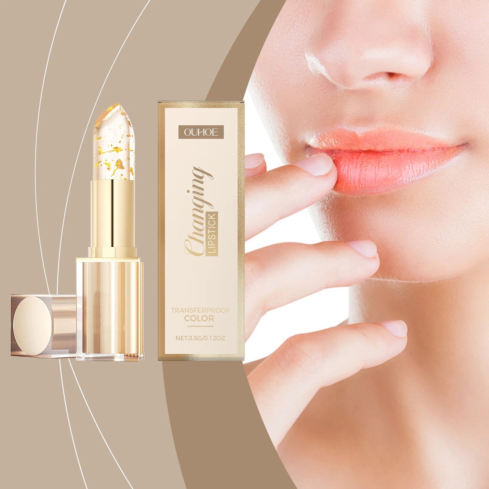 Gold foil color-changing nourishing lipstick Nourishes and moisturizes, gives lips a glossy, glass-like softness, non-greasy lip Oasis Select