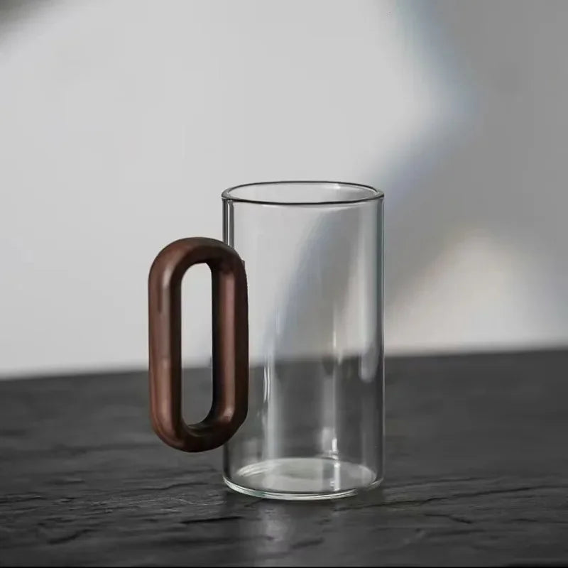Creative Smoke Gray Wood Handle Single-layer Glass High Borosilicate Pyrex Tea Glass Guest Large Capacity Drinking Cup Oasis Select