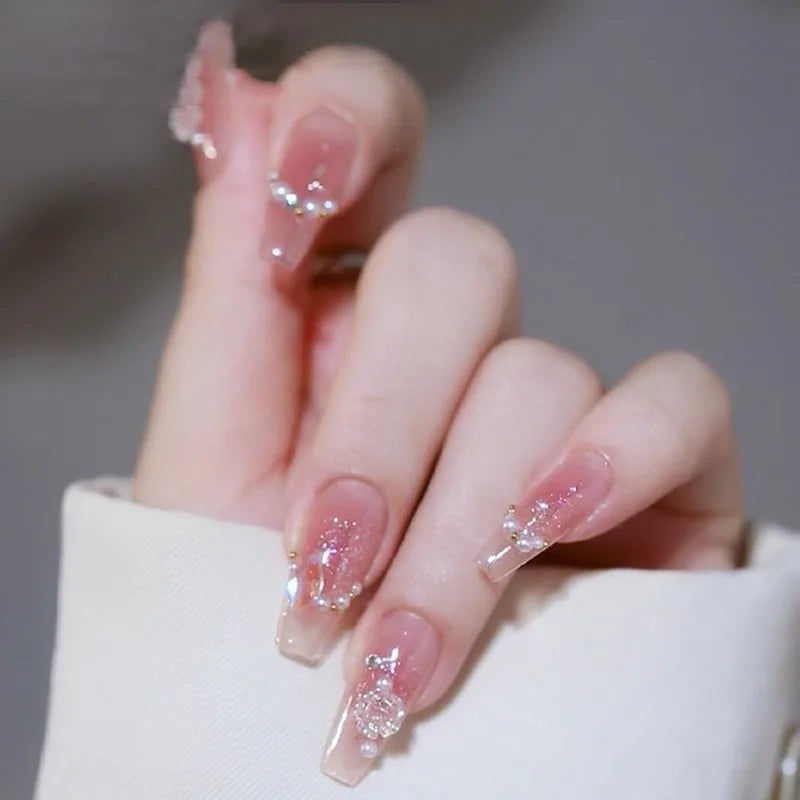 Fashion French Fake Nails, Gradient Handmade Press on Nails, Wearable Removable Glue on Nail Art Tips for Women Girls Daily Wear Oasis Select