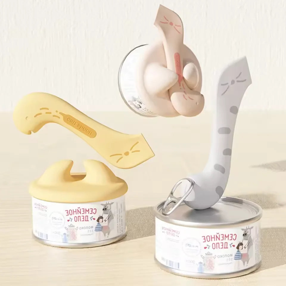 Multifunctional pet feeding spoon fresh-keeping sealed lid can opener wet food feeding spoon silicone pet can sealed lid Oasis Select