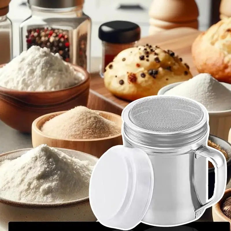 Powder Shaker Sugar Shaker Duster Stainless Steel Fine Mesh Shakers Stainless Steel Salt and Pepper Shaker for Cooking Kitchen Oasis Select