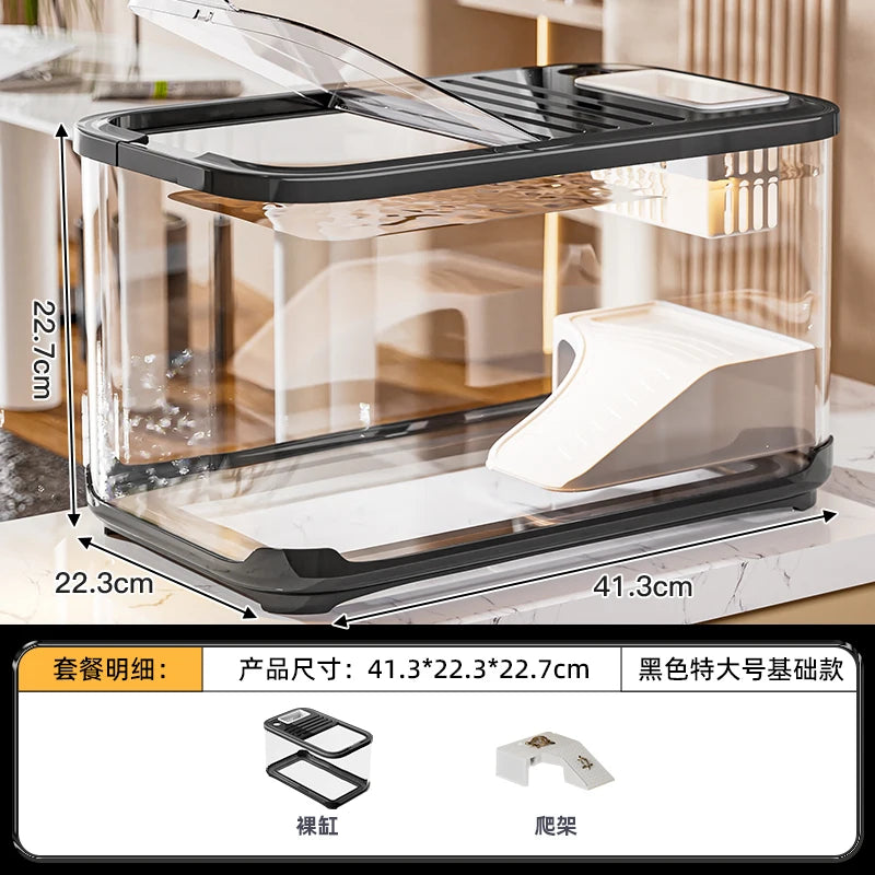 2025 New Household Living Room Fish Tank Ecological Landscape Desktop Small Turtle Tank Plastic Fish Tank Oasis Select black