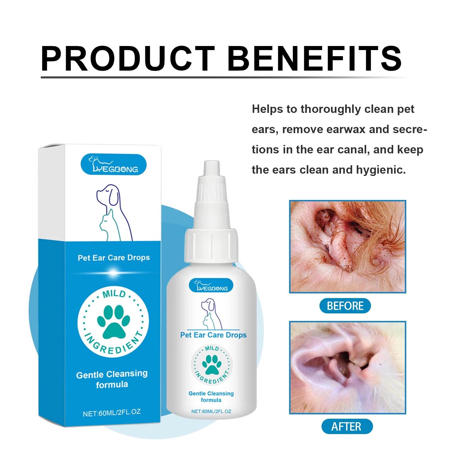 Pet Ear Care Drops for Dag Cat Gently Clean the Ears Remove Ear Mites Relieve Itching Reduce Odor Prevent Dryness Pet Ear Care Oasis Select