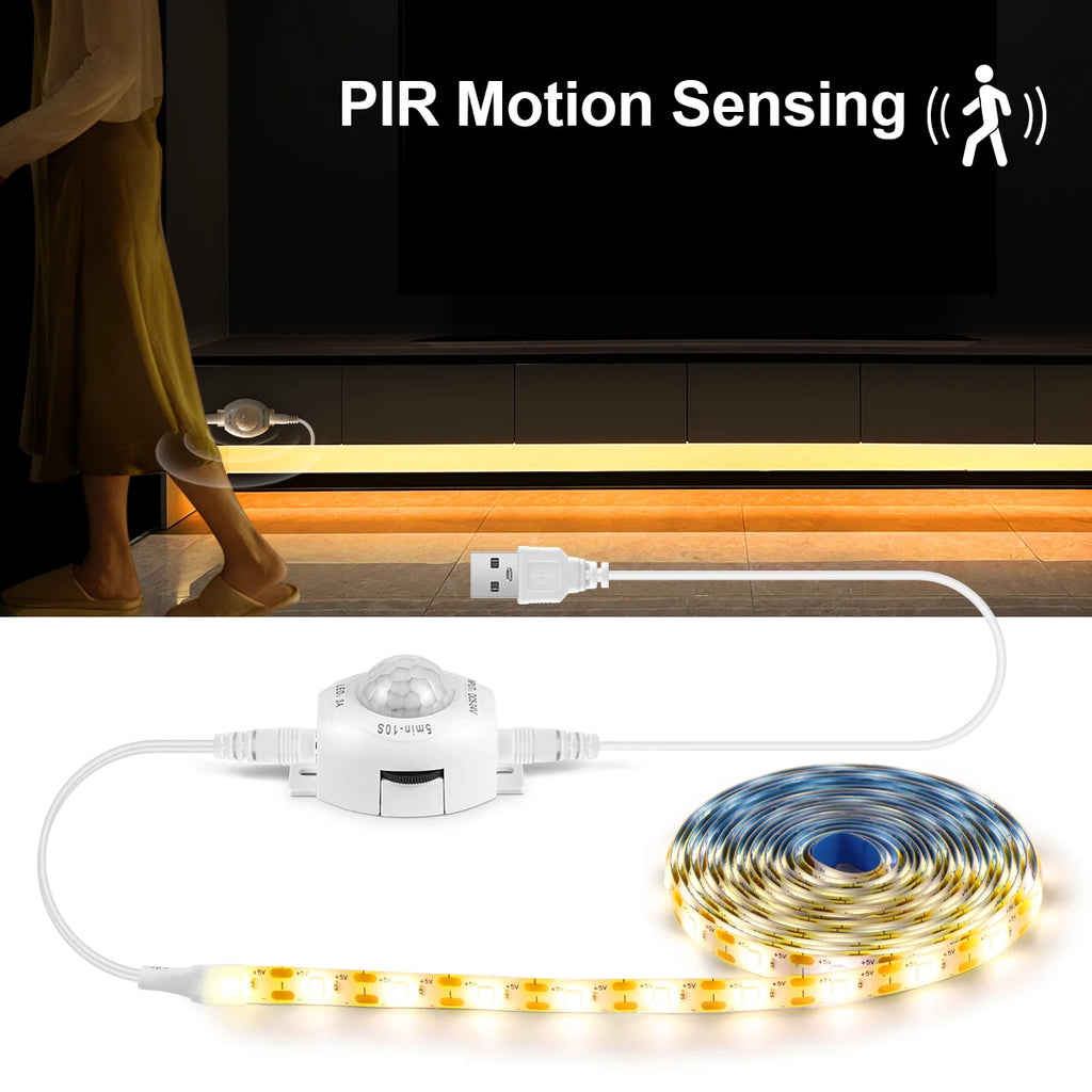 5V USB Smart PIR Motion Sensor LED Strip Light Auto ON/OFF 60leds/M Waterproof for Kitchen,Stair,Corrdior,Bedroom Night Lighting Oasis Select Warm White WHITE 3m
