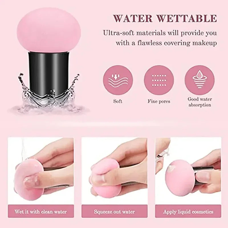 Mushroom Head Makeup Sponge Dry Wet Dual-use Cosmetic Powder Puff with Handle Case Professional Foundation Creams Beauty Tools Oasis Select
