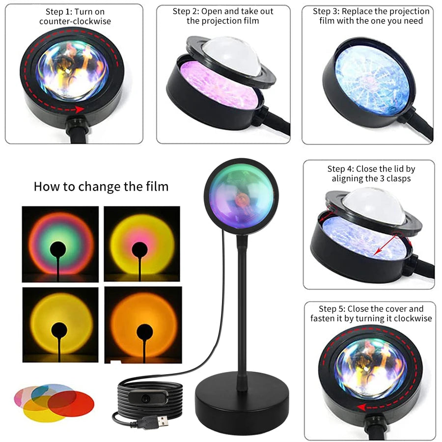 RGB Sunset Projector Night Light – USB LED Lamp with Remote LED Projector Night Light Oasis Select