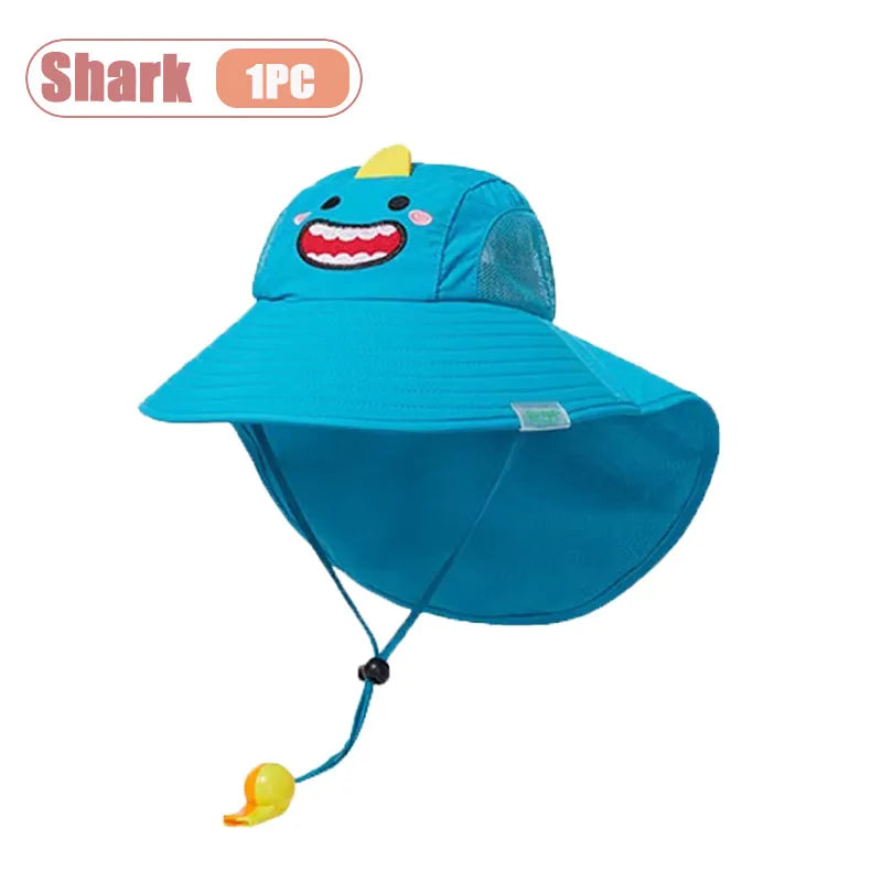 Spring Summer Kids UV Protection Sun Hat Baby Toddler Bucket Hat Wide Brim Breathable Outdoor Cap for Boys Girls Oasis Select Shark-1PC