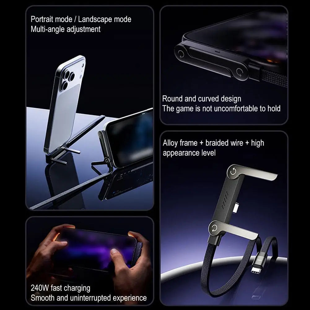 240W Fast Charging Cable with Phone Stand – 90° Elbow USB-C