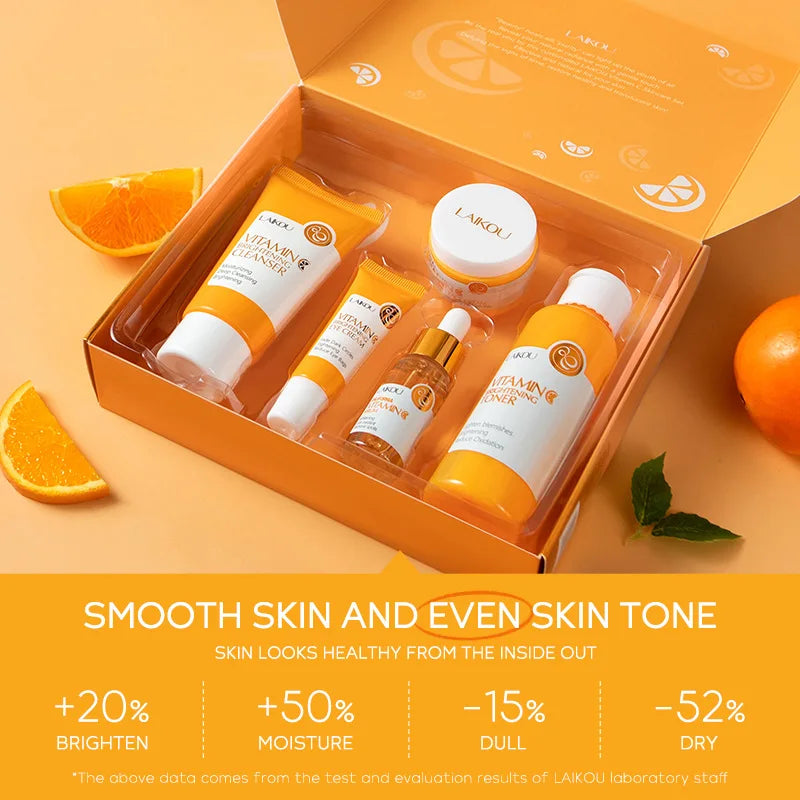 5 Pieces Vitamin C Skincare Set Moisturizing Face Serum Brighten Cream Antiage Eye Cream Toner Facial Care Set for Dropshipping Oasis Select