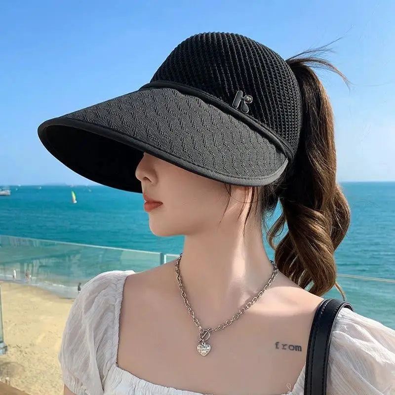 Straw Sun Hat for Women Wide Brim Empty Top Lightweight Adjustable for Outdoor Travel Beach Sunshade Oasis Select Black