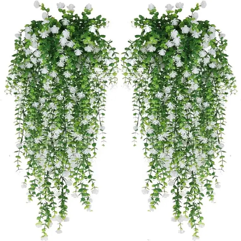 Artificial Plant Hanging Flowers with Eucalyptus Leaves: 2Pcs Wall Home Garden Greenery Vine for Wedding Decor Oasis Select