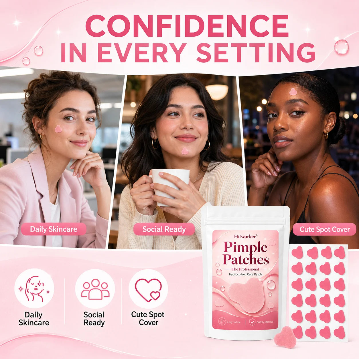 Pink Hydrocolloid Pimple Patches Cute Cloud Shaped Acne Spot Stickers Ultra-Thin Blemish Cover for Daily Skincare Oasis Select