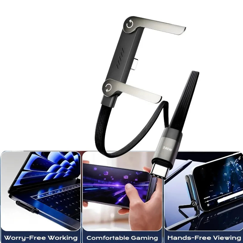 240W Fast Charging Foldable Bracket Data Cable PD Data Wire Foldable Phone Tablet Stand Type-C to Type-C /PD to Type-C Holder Oasis Select