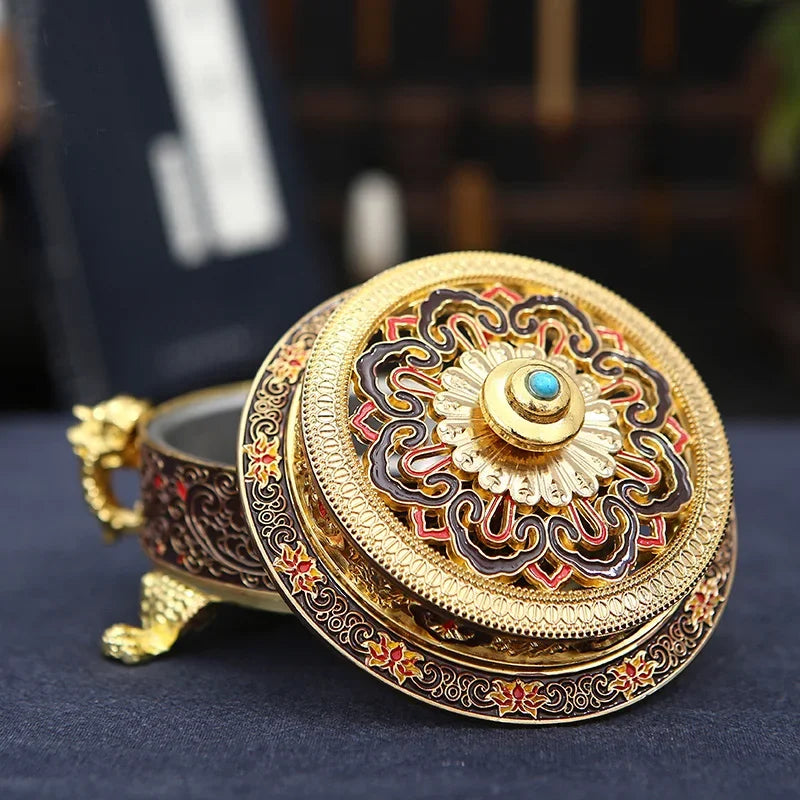 All-metal Enamel Tibetan Incense Burner Household Indoor Aromatherapy Tray Incense Creative Tea Ceremony Decoration Oasis Select
