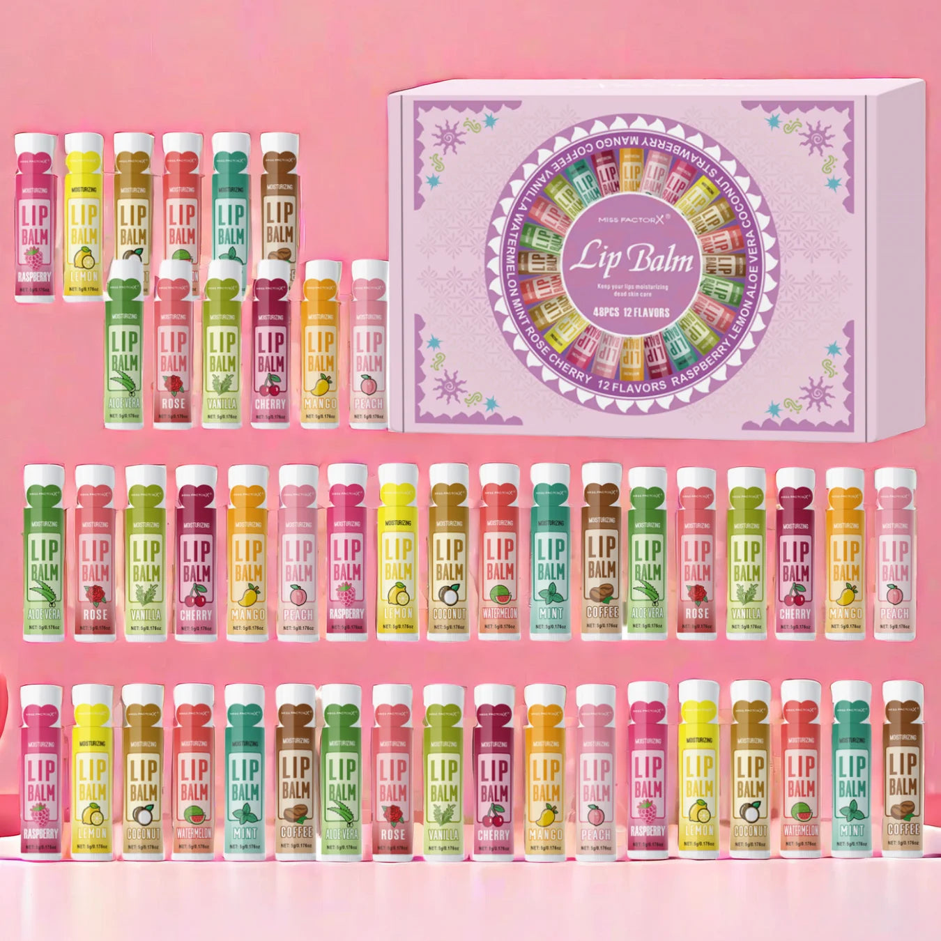 48PCS/ box Moisturizing Lip Balm set 5g12 Flower fragrance Natural fragrance moisturizing and brightening lip color holiday gift Oasis Select