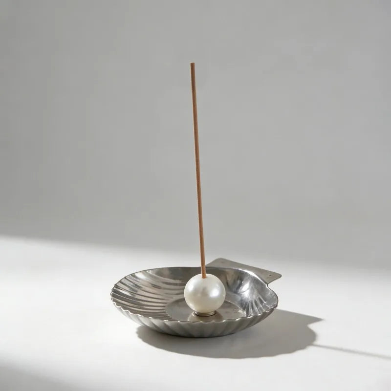 Stainless Steel Seashell-Shaped Incense Holder Portable Minimalist Mosquito Coil Tray Decorative Metal Pearl Incense Rack Oasis Select