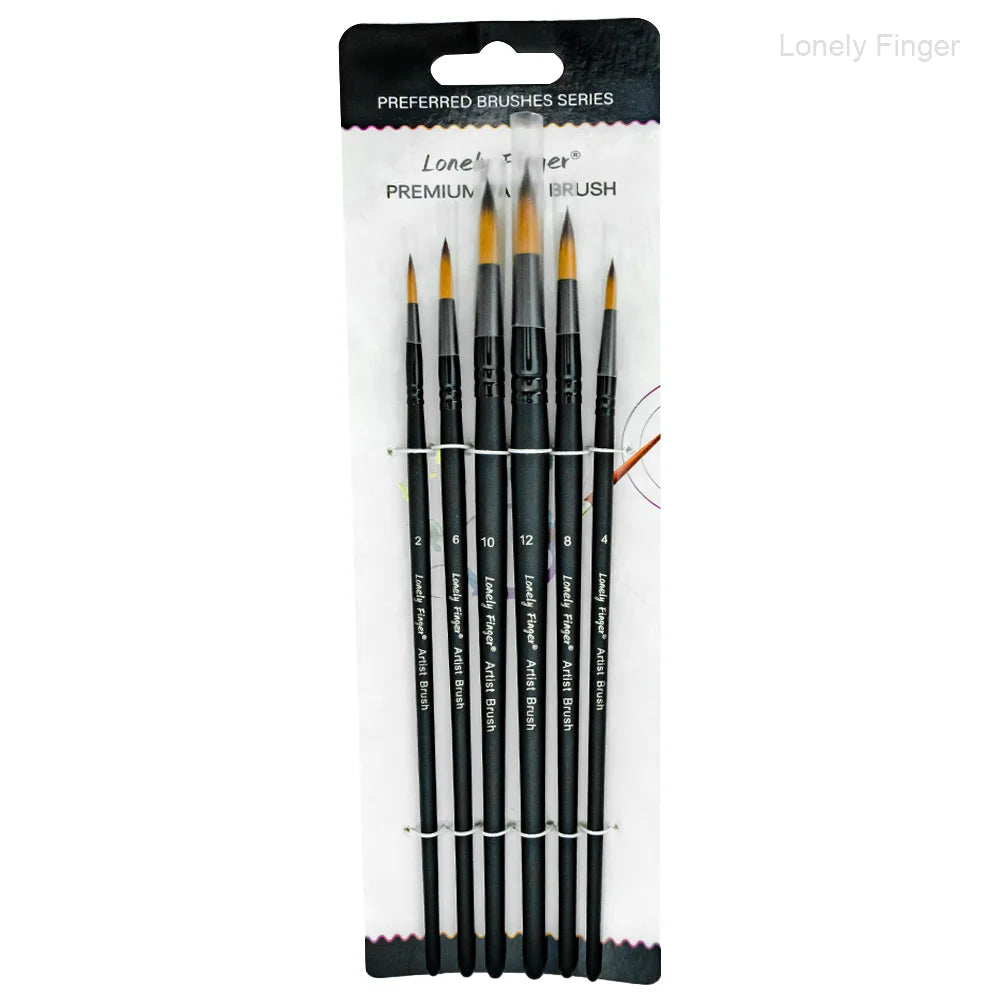 6pcs Paint Brushes Set for Acrylic Painting,Watercolor,Oil，Inks，Gouache，Crafts, Brush Tip Flat，Round, Angle，Filbert,Paint Oasis Select 6pcs Black Round