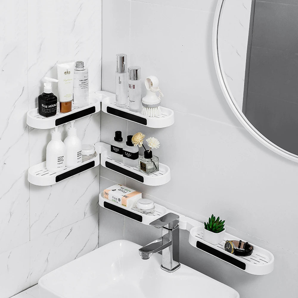 Bathroom Shelves Punch-free Revolving Rack Wall-mounted Corner Shelf Shower Storage Holder Kitchen Wall Storage Rack Organizer Oasis Select