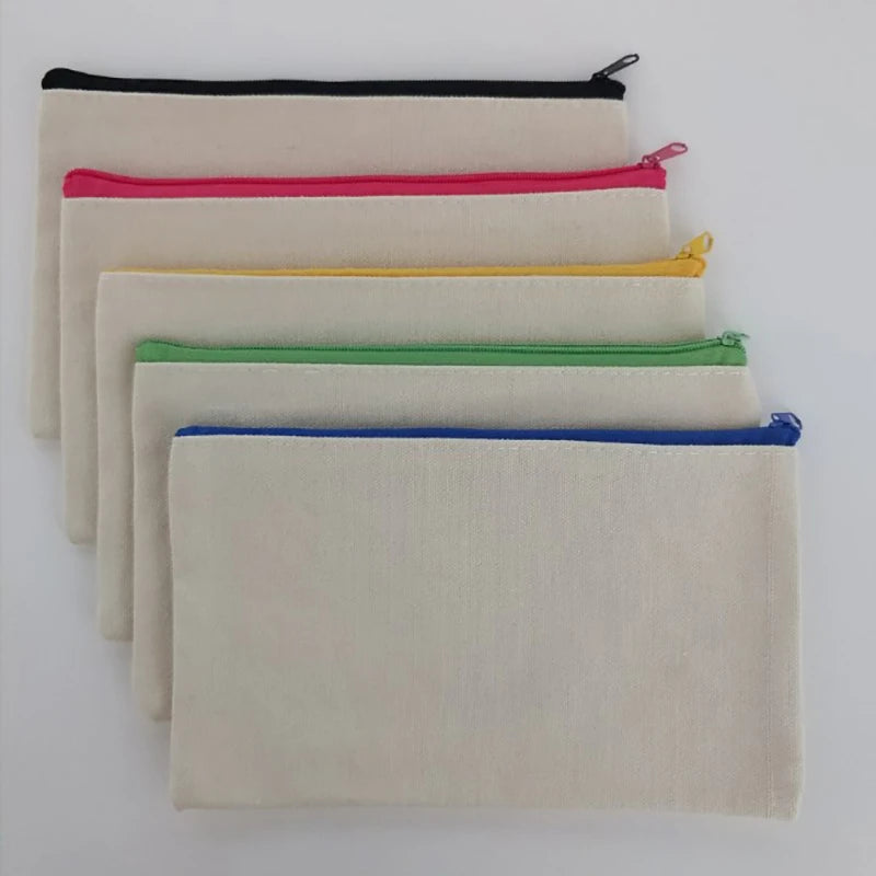 10pcs Blank Beige Diy Craft Bag Canvas Pencil Case Makeup Bags Zipper Pencil Bag Cosmetic Pouch Student Stationery Supplies Oasis Select 10pcs-01