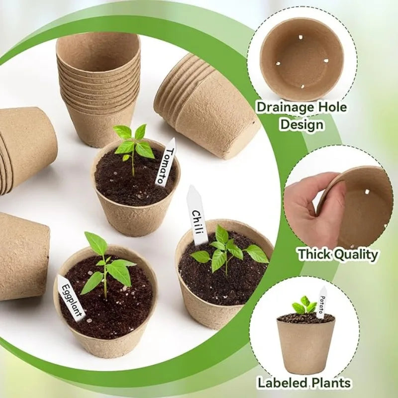 20-200PCS 3.15 Inch Peat Pots for Seedling Outdoor Garden Germination Nursery Pots Pulp Biodegradable Seed Starter Pots Kits Oasis Select
