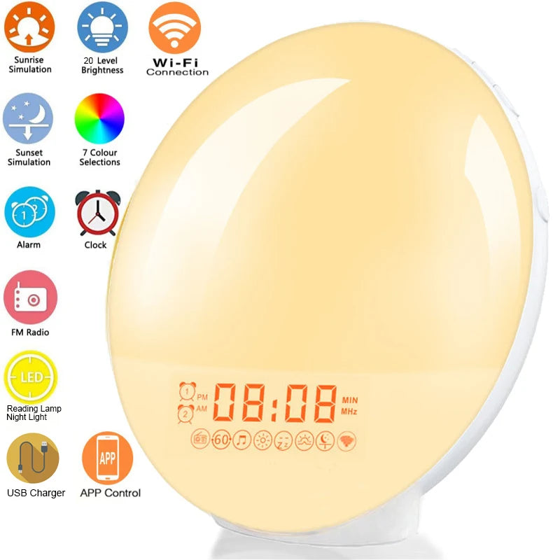LED Smart Wireless Night Light Digital Wake Up Light Workday Alarm Clock Sunrise/Sunset Smart Life Induction Lamp Home Decor Oasis Select