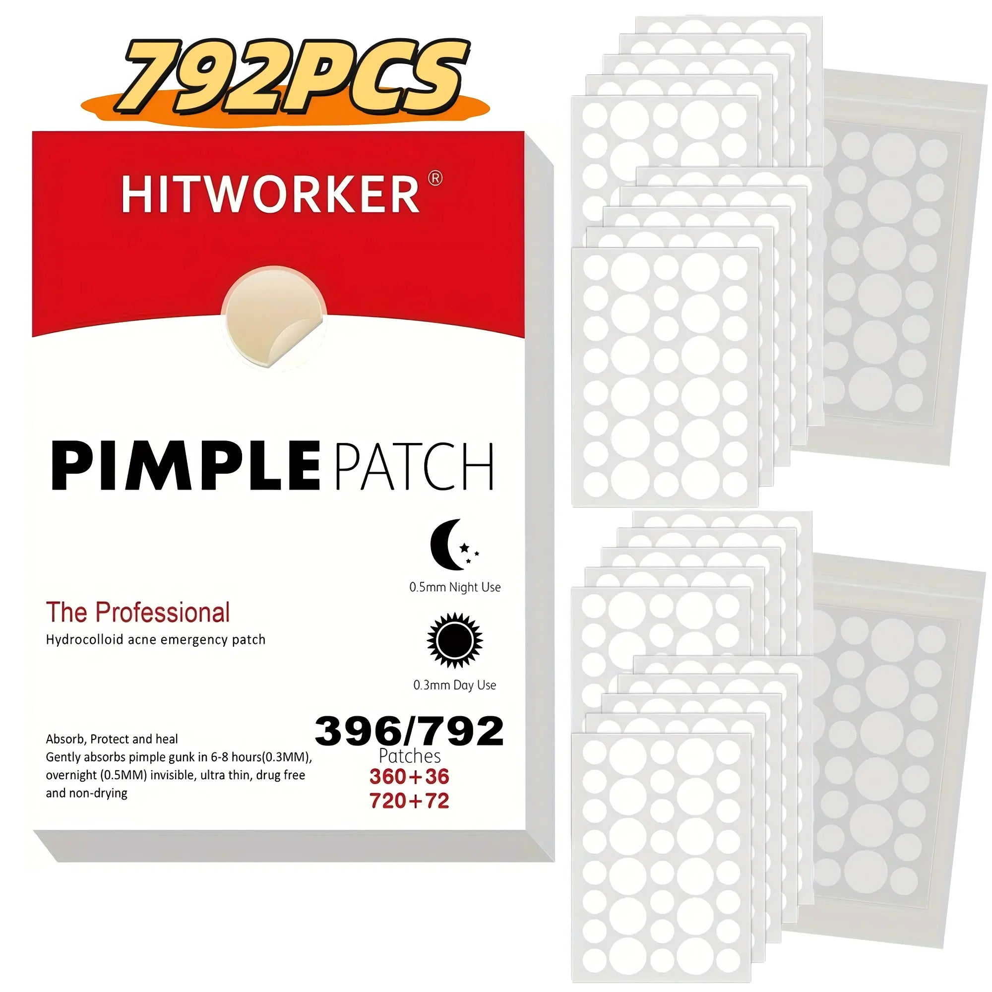 792/396 ultra-thin hydrocolloid acne patches - invisible, non irritating, alcohol free day and night spot stickers Oasis Select 792pcs