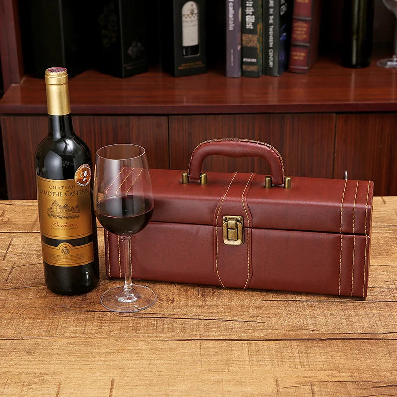 Luxury PU Leather Wine Bottle Gift Box Home Storage Organizer Wine Carrying Holder Leather Gift Box Packaging Bottle Opener Set Oasis Select