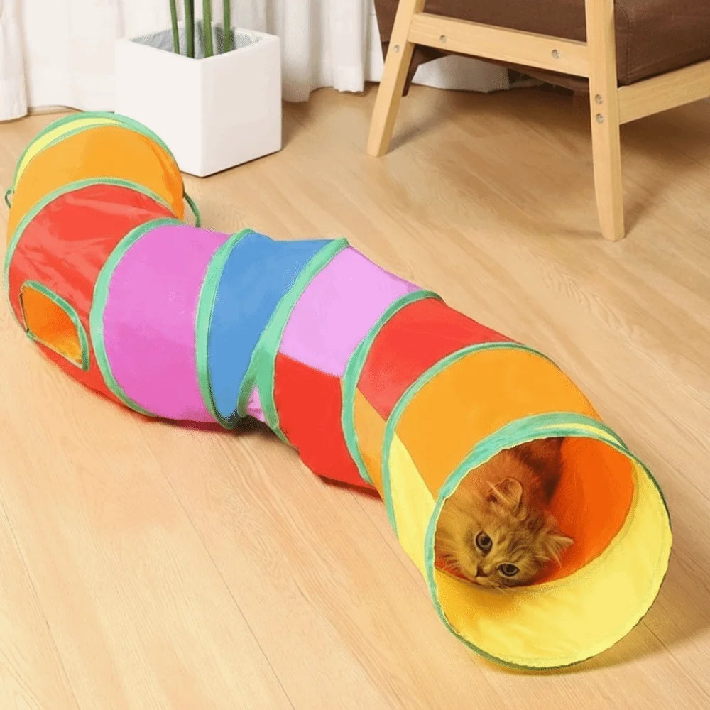 Colorful Folding Cat Tunnel with Ball – Interactive Pet Play