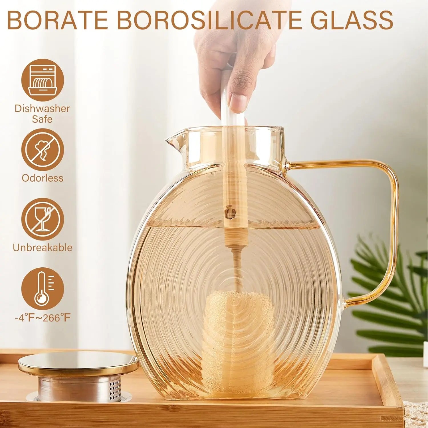 Snail Glass Pitcher 2.5L 84oz Large Iced Tea Pitcher with Handle Lids for Fridge Door Water Jug Sun Tea Bottles Cold Water Cups Oasis Select