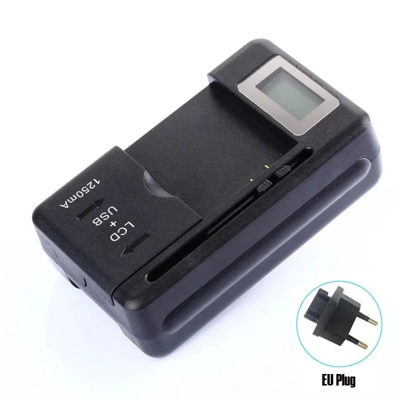 Universal LCD Battery Charger with USB Port, 32-55mm Adjustable, For Cell Phone & Camera Batteries, US/UK/EU Plug Oasis Select EU TYPE