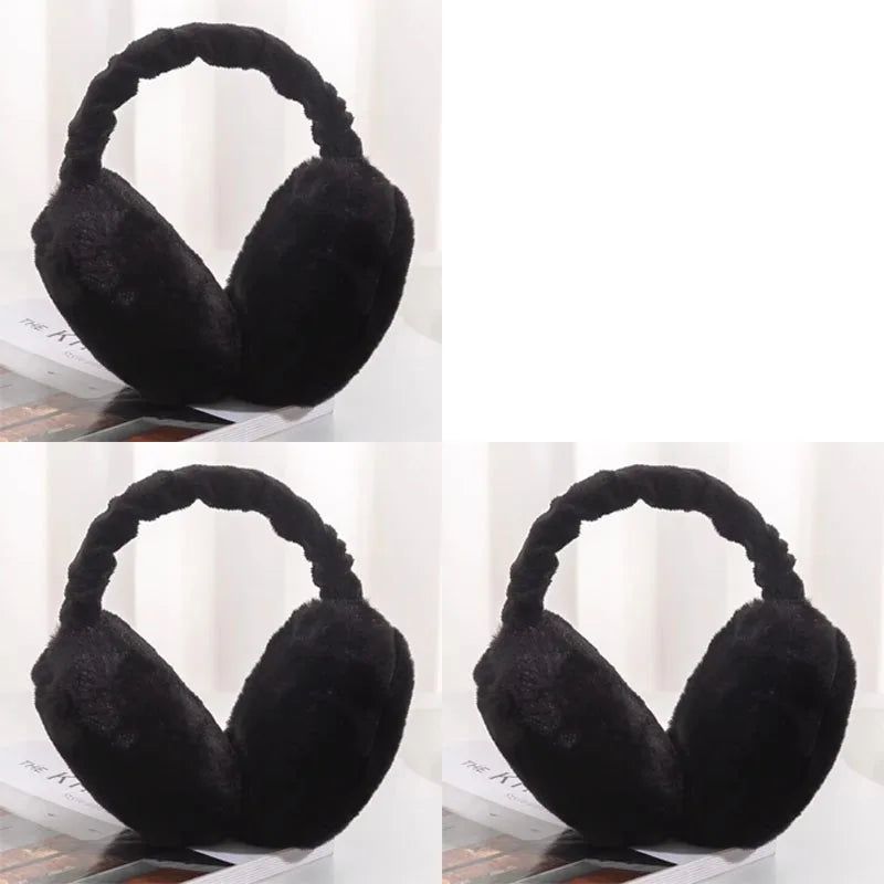 1/2/3/4pcs Solid Color Soft Plush Ear Warmer Winter Warm Earmuffs Fashion Ear Cover Outdoor Protection Ear-Muffs Folding Earflap Oasis Select 3pcs-Black