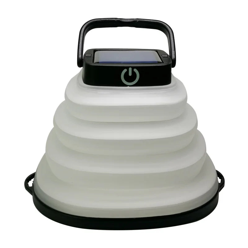 Outdoor Portable USB Charging Folding LED Camping Light, Solar Camping Light, Retractable Hanging Silicone Tent Light Oasis Select Warm white black