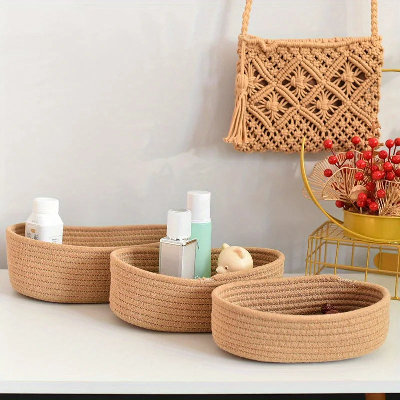1PC Nordic Hand Woven Cotton Rope Storage Baskets Desktop Sundries Kids Toys Organizer Box Baby Dirty Clothes Laundry Basket Oasis Select