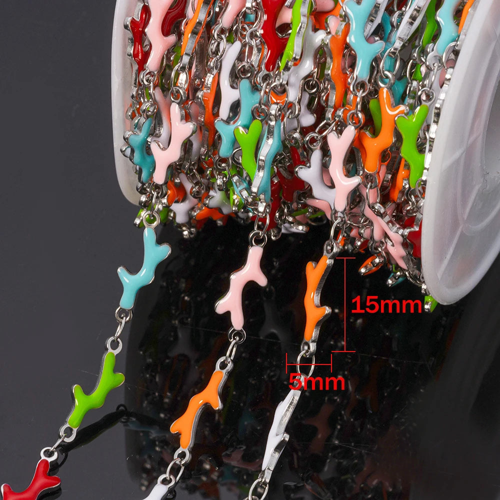 1m Stainless Steels Ocean Animal Oil Drip Chain Enamel Link for Women DIY Crafting Bracelet Jewelry Making Supplies Findings Oasis Select Steel Coral