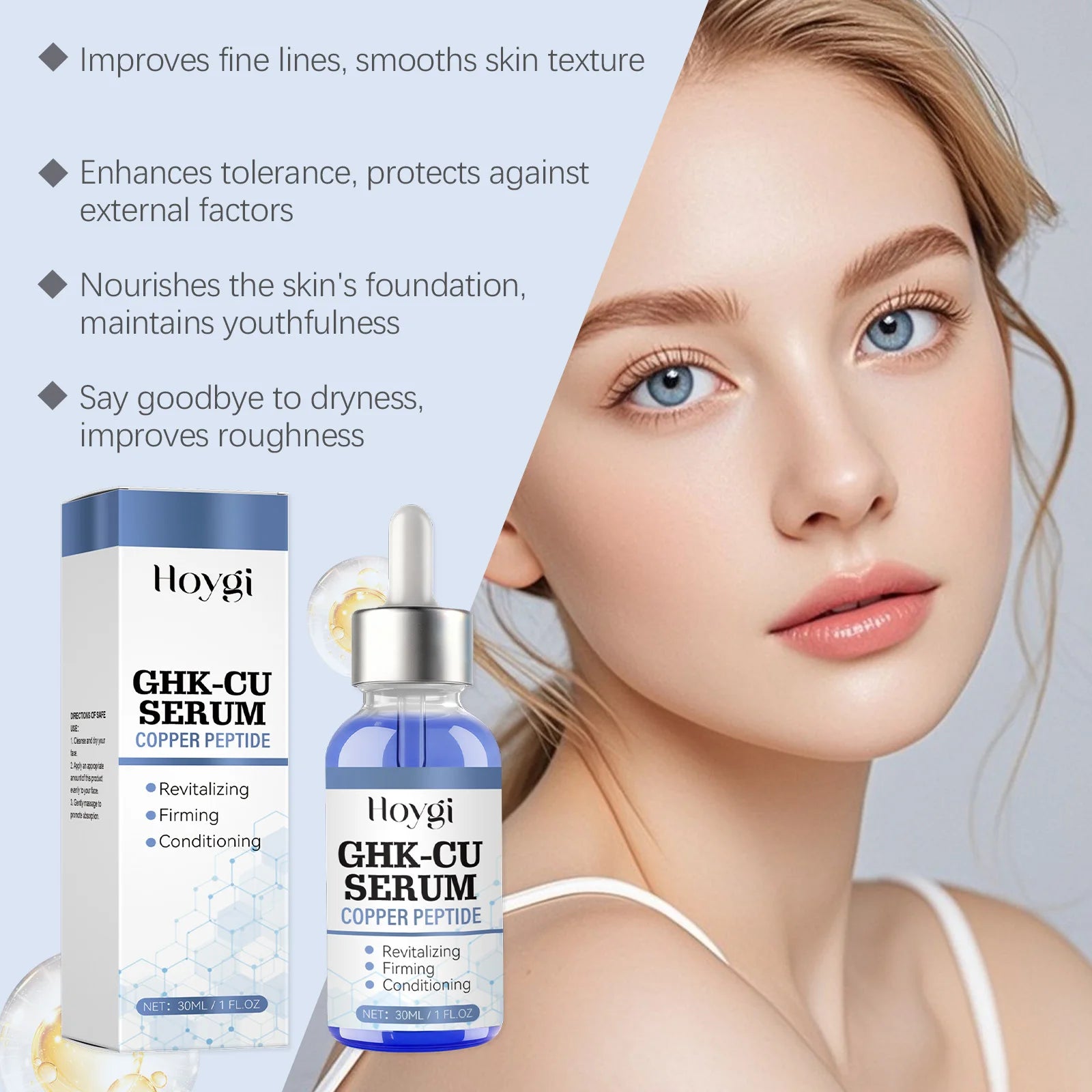 Copper Peptide Serum Anti Aging Face Serum Firming Lifting Fade Fine Lines Pore Shrinking Moisturizer Hyaluronic Acid Skin Care Oasis Select