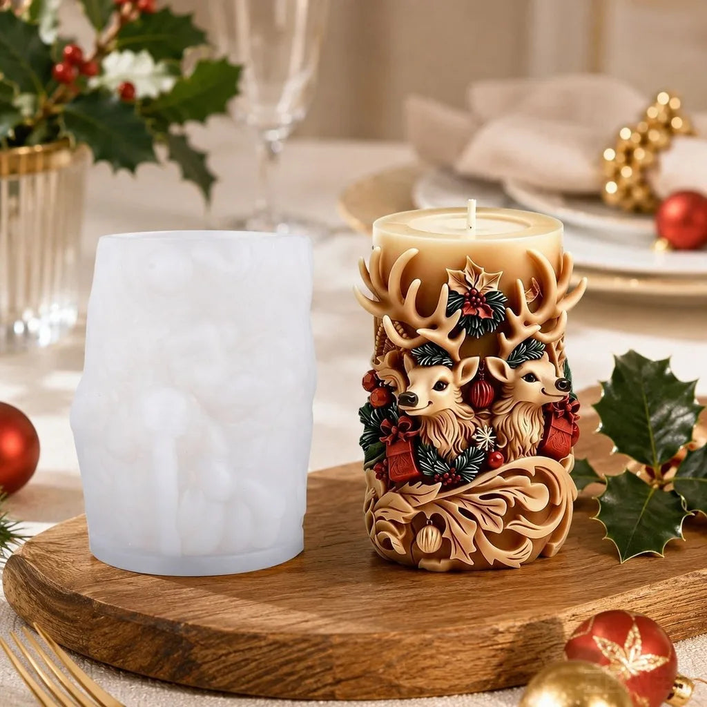 Double Deer Candle Mold Flexible Christmas Candle Mold Cylindrical Silicone Candle Mold Soft For Christmas Home Decoration Oasis Select