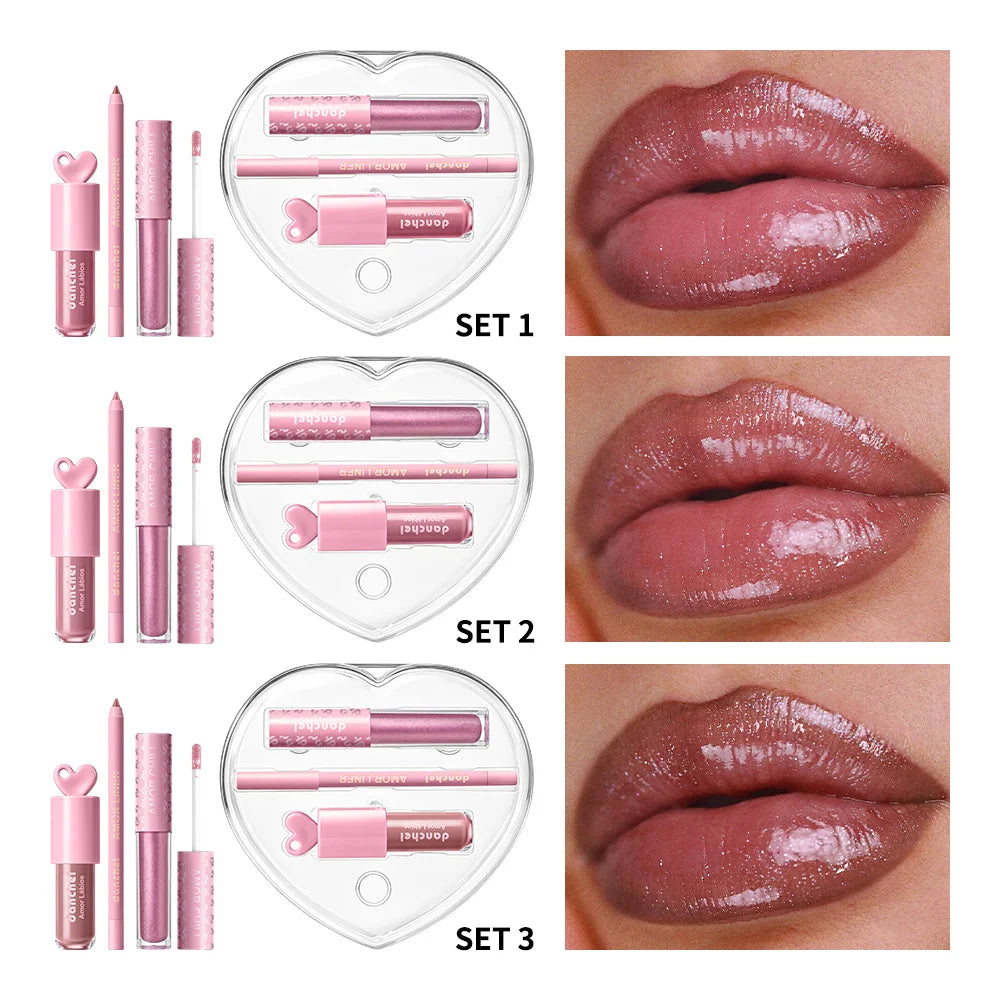 Pink Heart-shaped Lip Kit Instant Plumping & Hydration Long-Lasting Lip Gloss High Shine Glossy Lip Glaze Perfect Gift for Woman Oasis Select