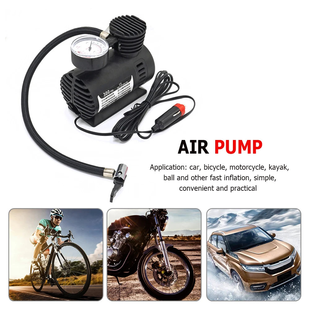 60W Electric Air Pump 12V-24V 300 PSI Car Air Compressor Portable Cigarette Lighter Inflator For Cars Bicycles Motorcycles Kay Oasis Select