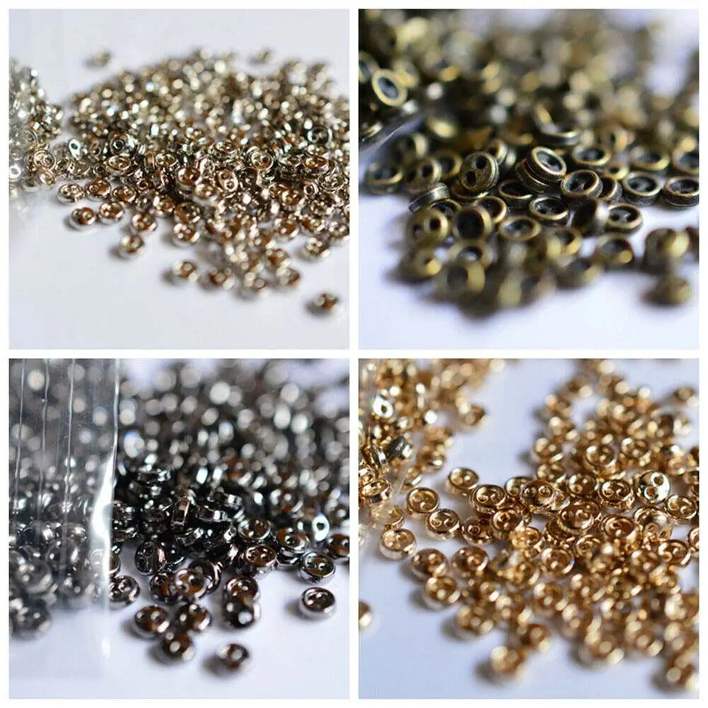 50pcs Mini Metal Sewing Buttons – Round 2-Hole, 3mm & 4mm