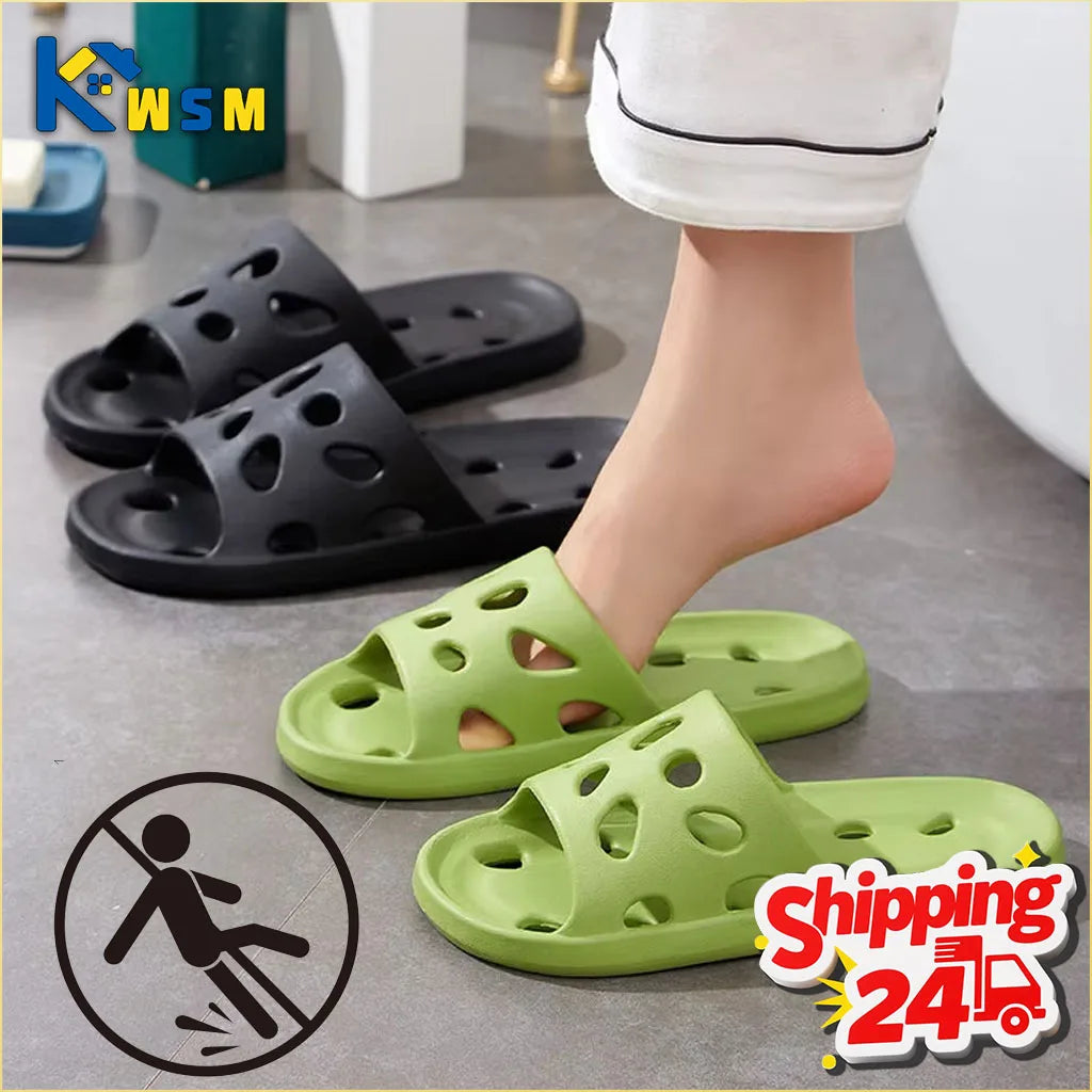 Summer Shower Slippers for Men Women Non Slip Indoor Soft Cushion Hollow Breathable Quick Dry Quiet Home Bathroom Sandals Oasis Select