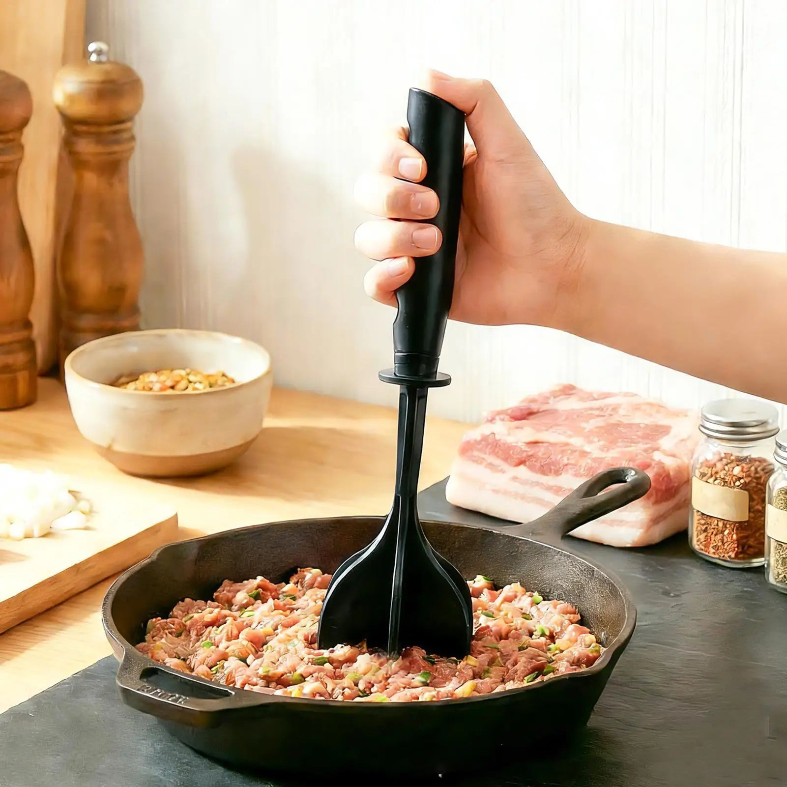 1PC Kitchen Meat Chopper Ground Beef Masher Mixing Grinding And Pounding Spatula Meat Scraper For Mincing Meat Chopper Oasis Select