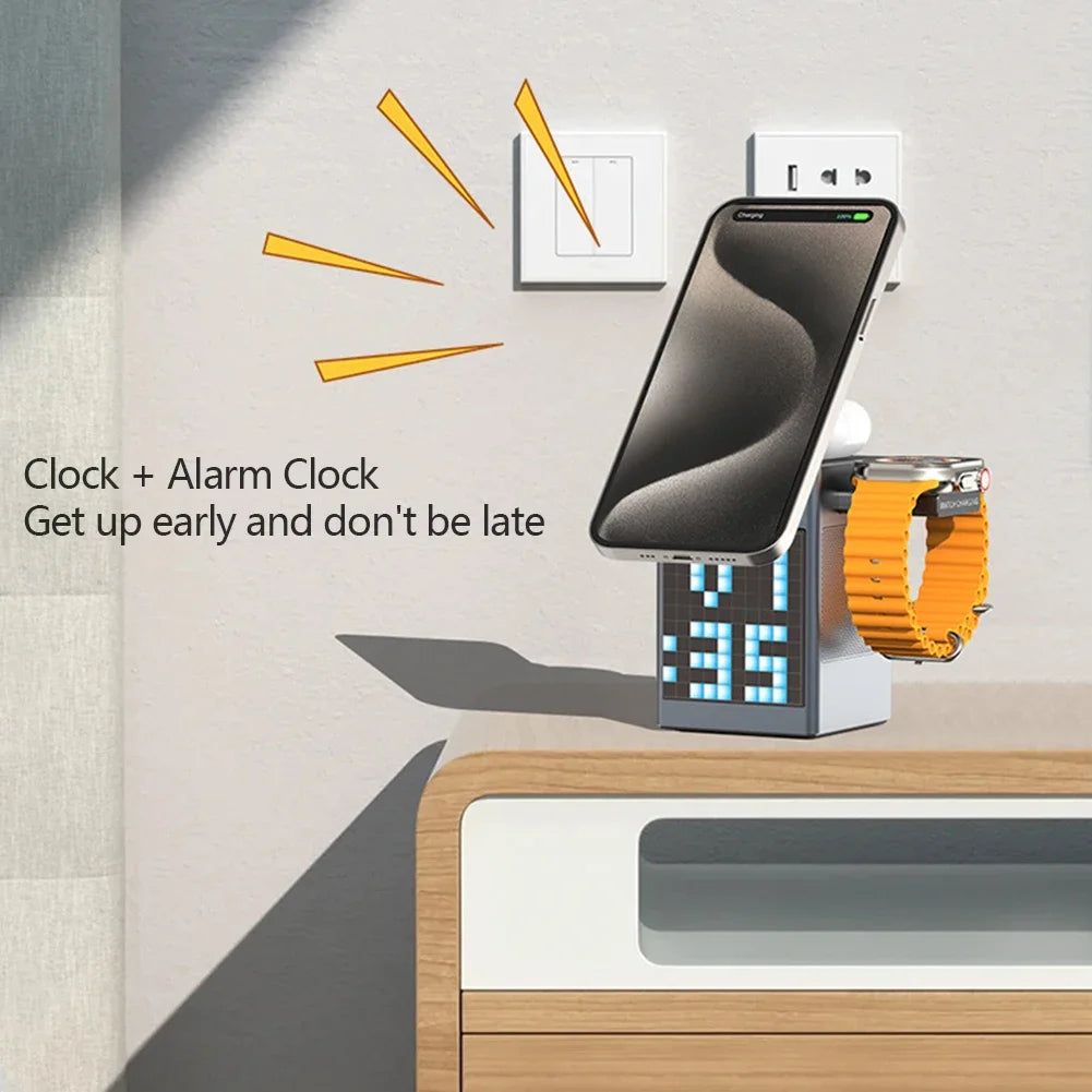 6-in-1 Wireless Charger Stand Bluetooth Speaker & Alarm Clock