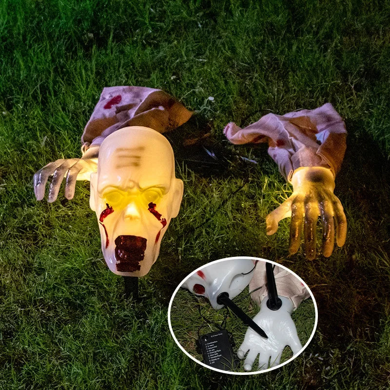 1PC Halloween Creepy Ghost Horror Ornament Glowing Skeleton Ground Plug Hands Set Warm Light Skeleton Decoration Street Lamp Oasis Select