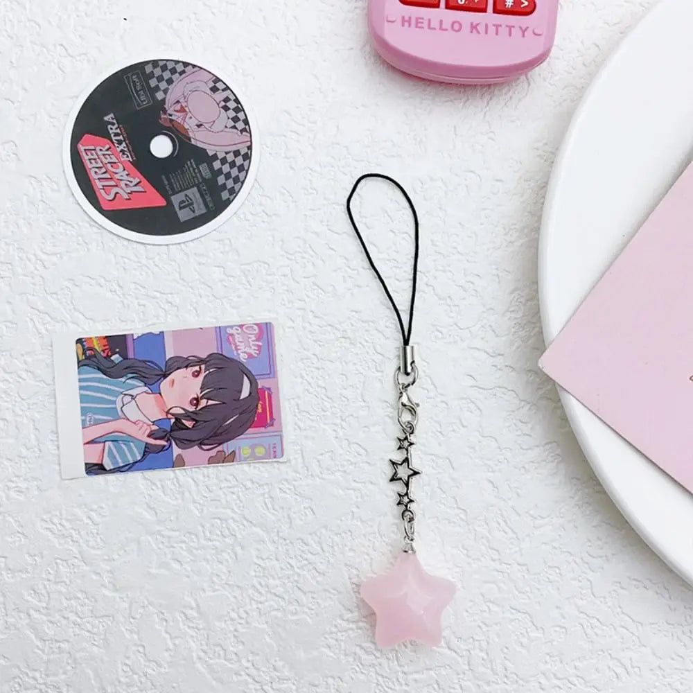 Star Star Phone Strap Keychain Pendant Phone Hanging Rope Universal Candy Color Mobile Phone Chain Telephone Jewelry Oasis Select pink-long