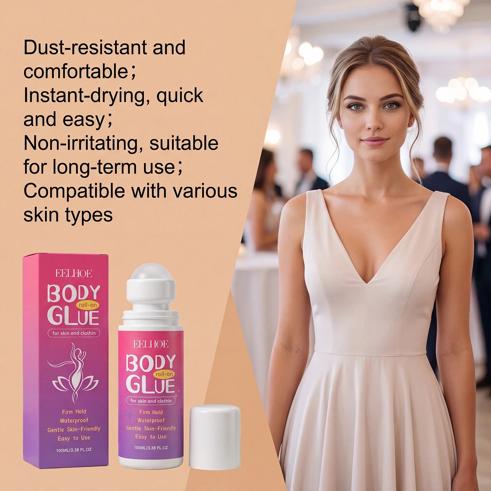 Roller Ball Body Glue – Moisturizing & Non-Sticky | 100ml Body Adhesive Cream Oasis Select