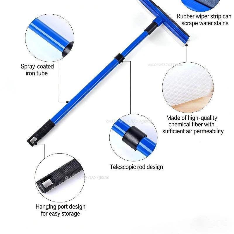 2 in 1 Multi-function Glass Wiper Home Window Cleaning Brush Telescopic Sponge Squeegee Glass Cleaner Wiper Long Handle Cleaning Oasis Select