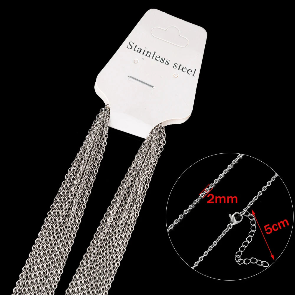 10pcs 45+5cm Gold Stainless Steel Link Cable Chain Necklace with Lobster Clasps for Men & Women Fashion Jewelry Gifts Making Oasis Select Steel 2mm